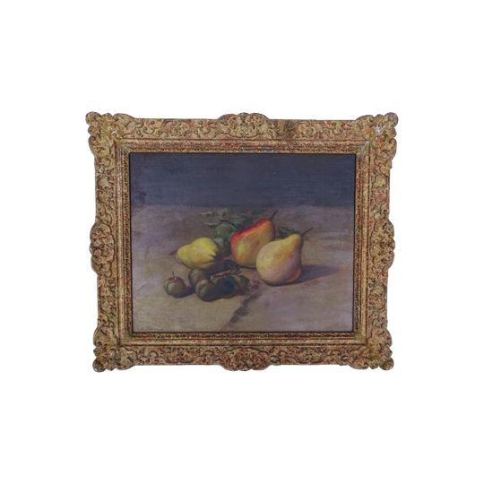 Antique French Still Life Oil Painting, "Nature morte avec fruit", Possibly by Etienne Tournois, Signed, Oil on Canvas Laid on Board, in Period French Frame
