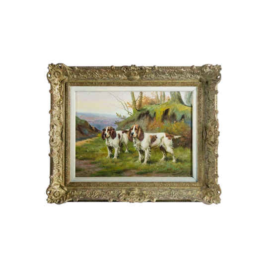 Antique French/Belgian Spaniels Oil Painting by Morey, Early 20th Century, Oil on Canvas, 38 x 55 cm