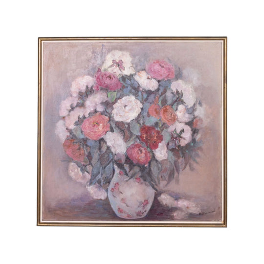 Beautiful large Antique French oil painting of flowers in a vase from Nyons, France