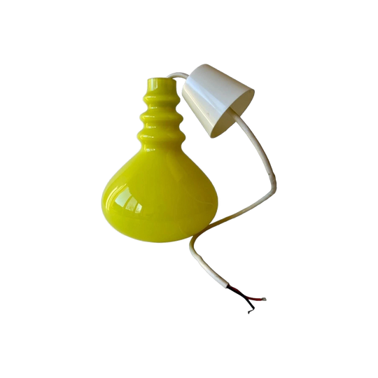 Vintage Yellow Opaline Glass Pendant Light Shade, Cased Two‑Colour with Ribbed Neck, Mid‑Century, 1960s–70s, Sweden or Czech Republic