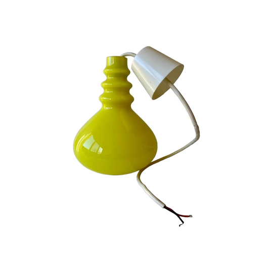 Vintage Yellow Opaline Glass Pendant Light Shade, Cased Two‑Colour with Ribbed Neck, Mid‑Century, 1960s–70s, Sweden or Czech Republic