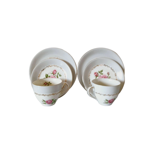 Vintage Alfred Meakin 15 pcs Tea Set in Elegance Pink Rose Design in Grey from England