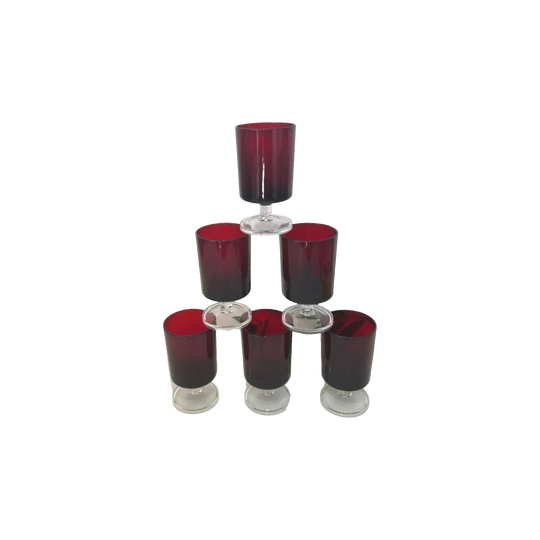 Set of 6 Ruby Red liquor glasses