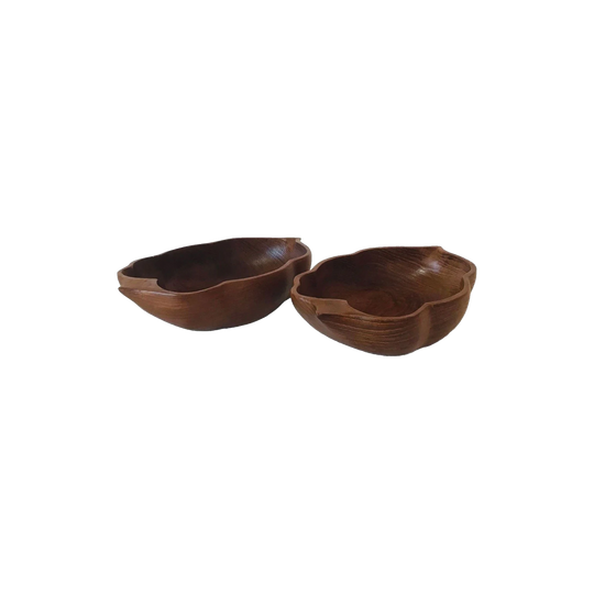 Mid century Hand-Carved Teak Bowl / Made in Thailand / Hand Carved Wood Wavy Leaf Serving Fruit Bowl