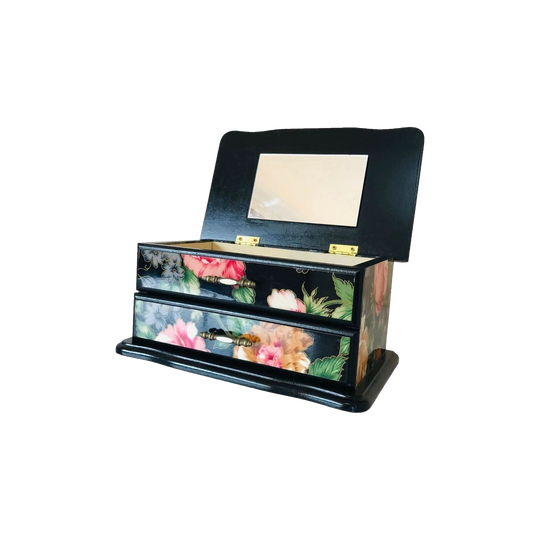 Rectangular Wooden Jewelry Box With Floral Design / Chest of Drawers