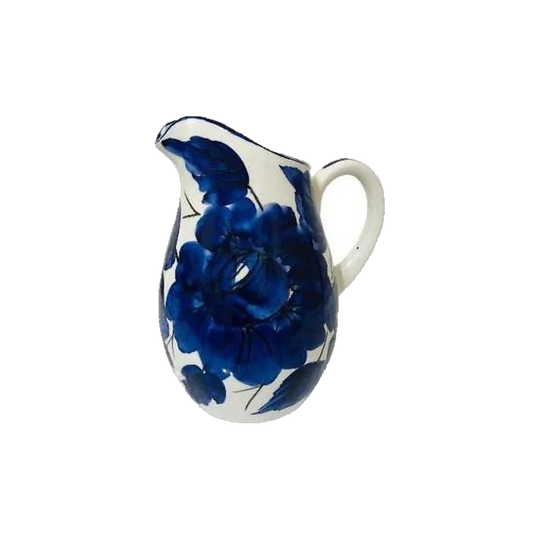 Blue Floral White Ceramic Picher /Handcrafted in Spain and Hand Painted Ceramics