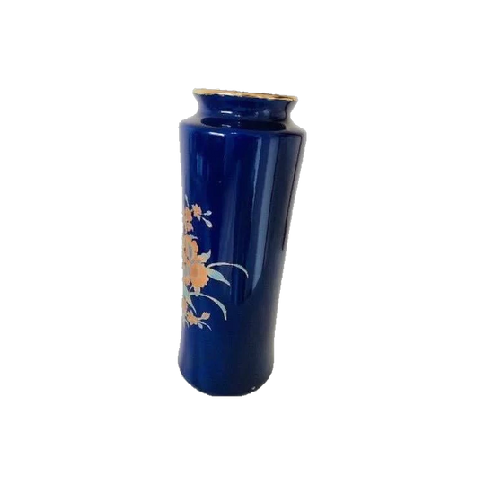 Ceramic Cobalt Blue Vase Japan Gold Trim