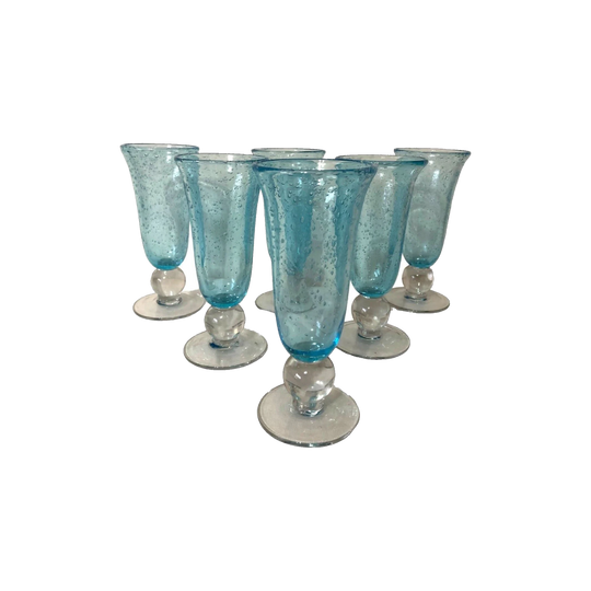 Seeded Wine Glasses with short clear stem / bud stem ,Retro Glassware, Cocktail Glasses Set of 6