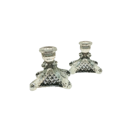 Crystal Cut Glass Candle holder / Candle stick Holder Deco Style / Vintage Pair Stölzle Hermanova
