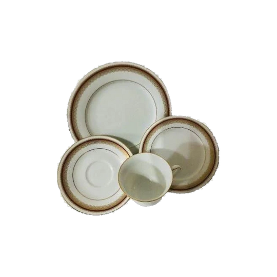 Noritake Philippines Doral Maroon Pattern 2992 Salad Plate, Bread Plate, Cup and Saucer Set of 4 / Maroon Band, Gold Filigree, Gold Trim