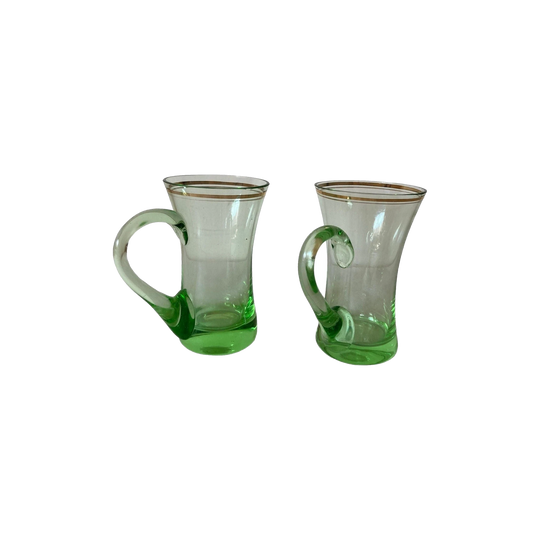 Green water Glasses with Handles set of 2