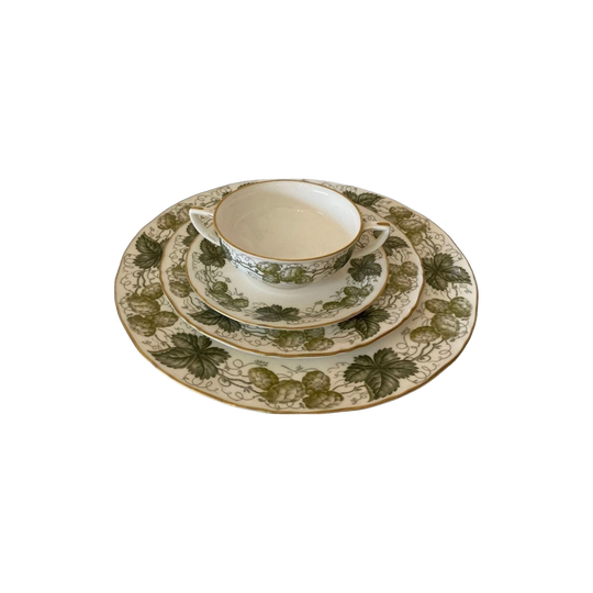 The Worcester Hop Mathon Dinner plate, Side Plate Soup Cup and Saucer / Special Occasion Gift / Fine Vintage Dinnerware Gift