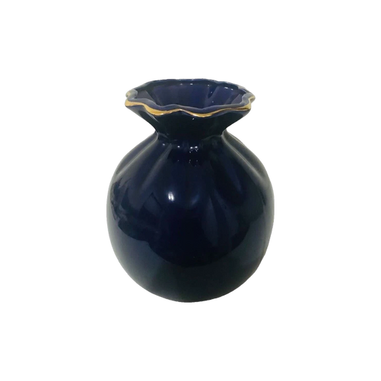 Vintage Cobalt Blue Ceramic Ruffled Edge Vase