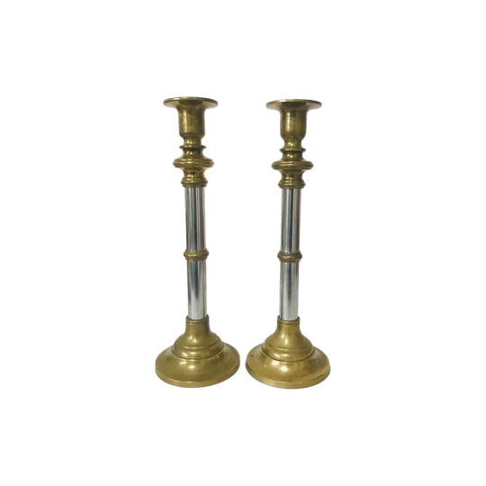 Brass Chrome Candle Holders , Metal Candlestick Holders