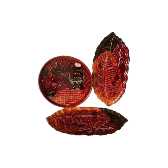 Hand Carved Lacquer Wooden Plate, Leaf shape lacquer Nikko Japan plate, Lotus Nikko Japan Plates, Vintage Japanese Lacquer plates