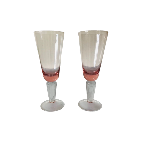 Vintage Pink Champagne Flutes with Clear Stem / Vintage Pink Champagne Glasses