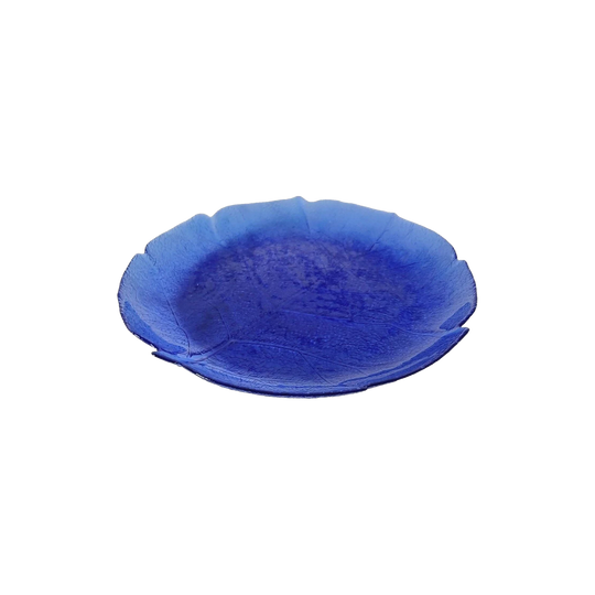 Vintage Blue Arcoroc France Aspen Design Leaf Pattern Round Glass plate