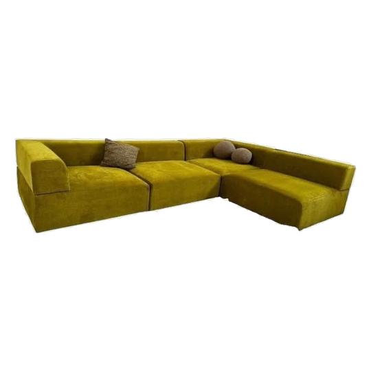 Bespoke 6-Piece Modular Sofa in Chartreuse Velvet – Freshly Reupholstered, Made in Australia