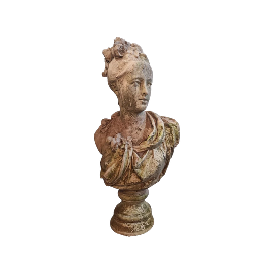 Cast Stone Garden Bust of Young Marie Antoinette on Socle Base, Approx. 75 cm H