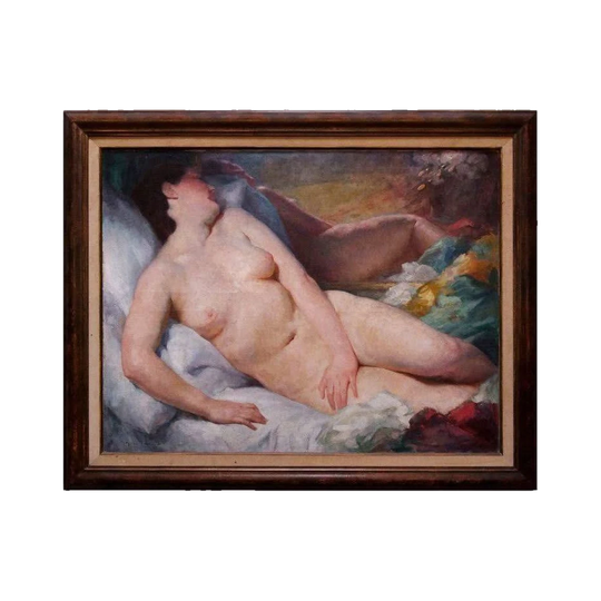 Julien Tavernier (born 1879) Very Large French Impressionist Reclining Nude Oil Painting, Antique, Framed