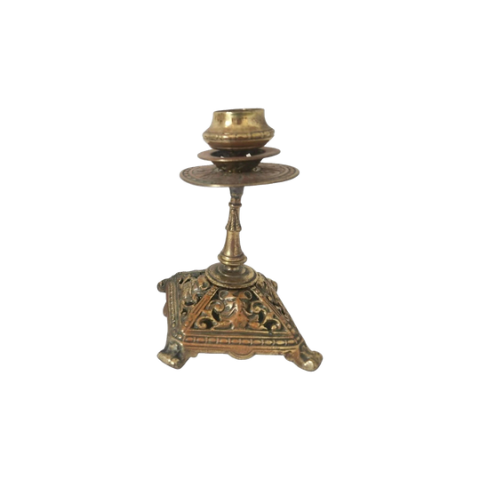 Vintage Ornate Petite Candlesticks in Brass on Copper, Marked WT & S, 14 cm H