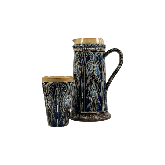 Doulton Lambeth Stoneware Jug and Beaker by Mary Ann Thomas, c.1875