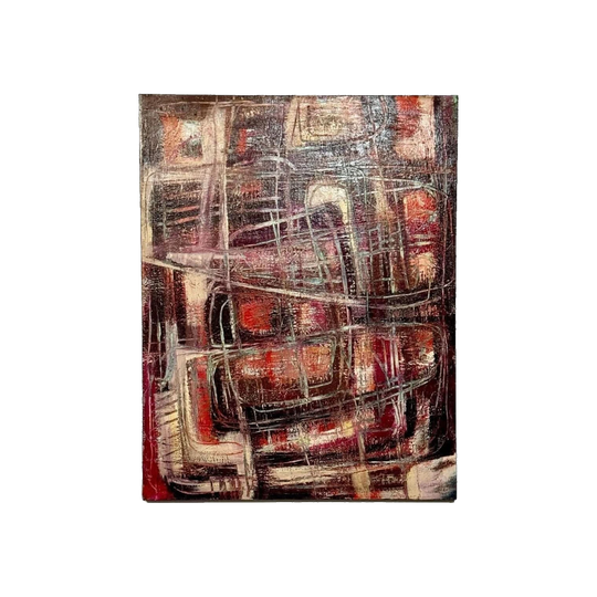 Vintage Original Abstract Artwork on Stretched Canvas, 56 x 71 cm
