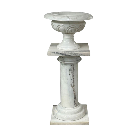 Vintage Mid-Century Carrara Marble Turned Pedestal and Urn