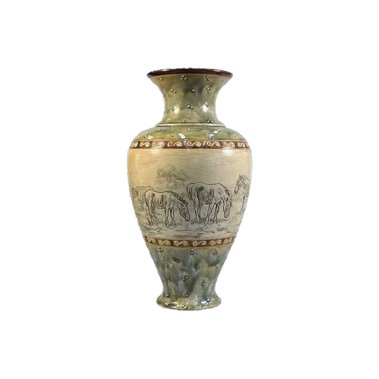 Royal Doulton Hannah Barlow Stoneware Vase with Incised Horses, c.1900