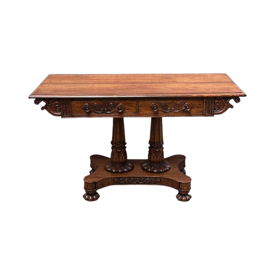 Anglo-Indian Rosewood Sofa Table with Carved Drawers, c.1860