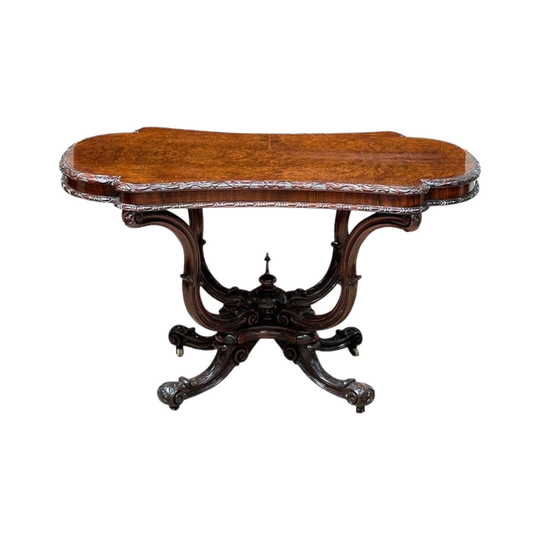 Victorian English Burr Walnut Occasional Table with Birdcage Base, c.1870