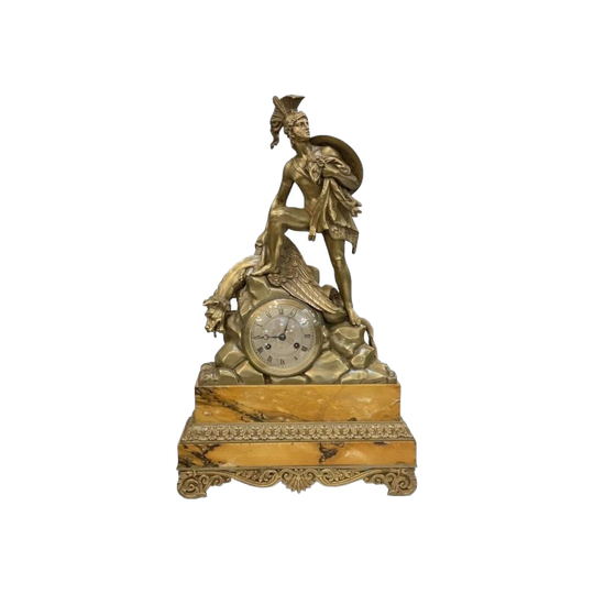 Jason and the Golden Fleece Bronze Mantle Clock, c. 1870, on Siena Marble