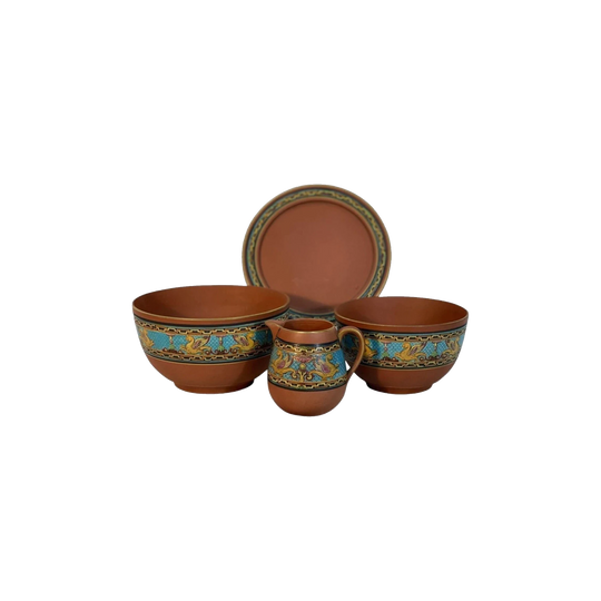 Maw London English 4-Piece Set, Griffon Design, c.1890 — Jug, Two Bowls and Saucer