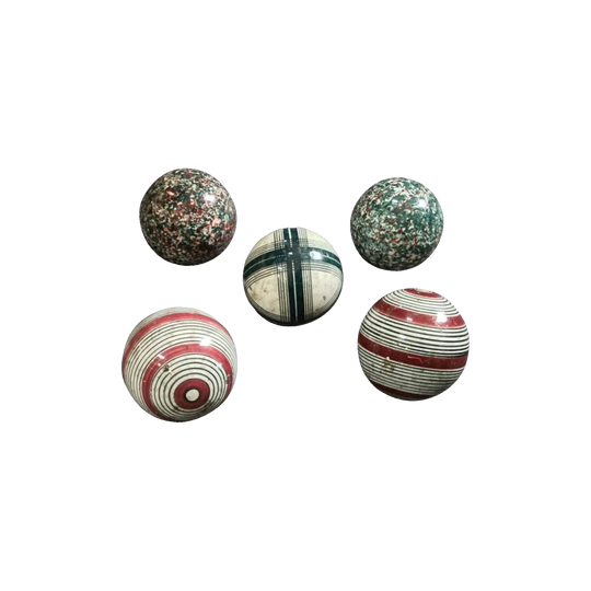 Set of Five 19th‑Century Scottish Multi‑Coloured Ceramic Carpet Bowls, c.1870