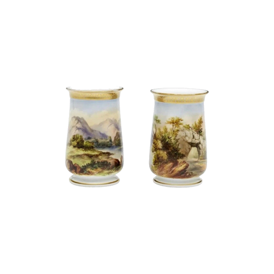 Pair of Worcester Hand-Painted Vases, c. 1870