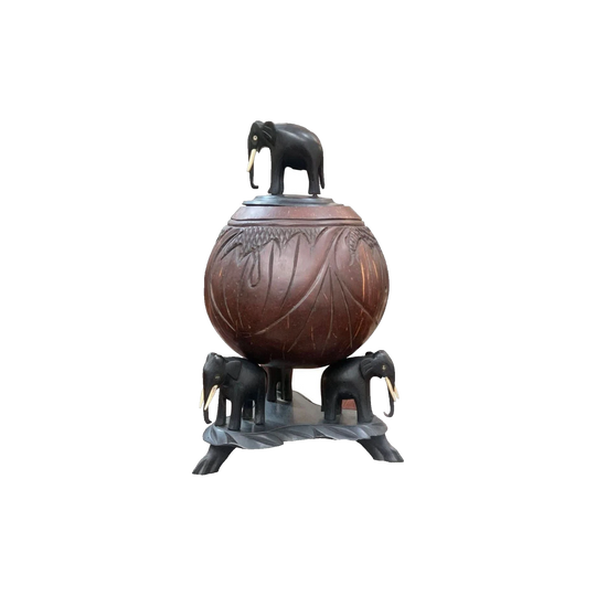 Antique Coconut and Ebony Elephant Box on Stand, c.1920