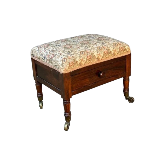 Early Victorian Rosewood Stool with Single Drawer, c.1850