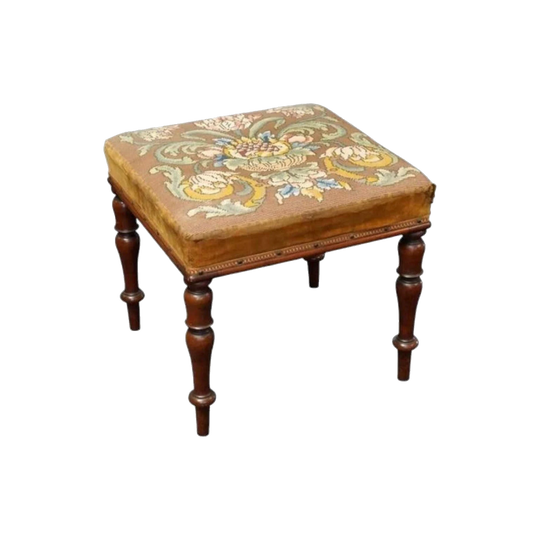 William IV Mahogany Square Stool with Tapestry Upholstery, c.1830