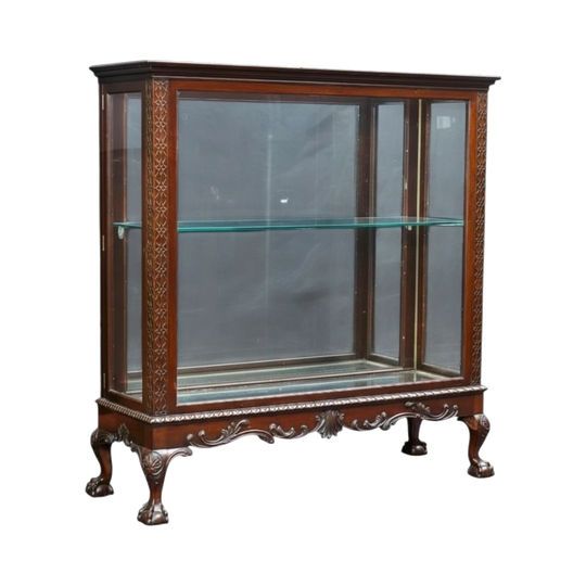 19th-Century English Chippendale Style Mahogany Two-Door Display Cabinet, c. 1890