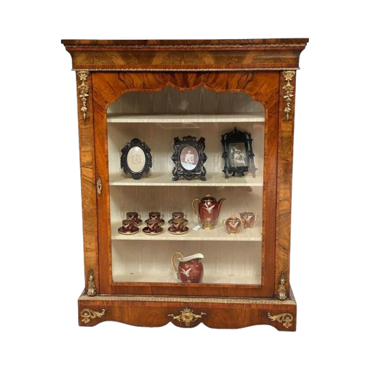19th-Century English Burr Walnut Ormolu-Mounted Single-Door Pier Cabinet, c. 1870