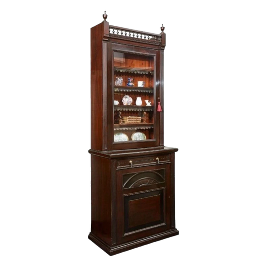 19th Century English Mahogany Single-Door Bookcase with Central Drawer, c. 1890