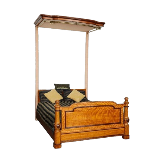 19th-Century English Satinwood and Mahogany Queen Half Tester Bed, c. 1870