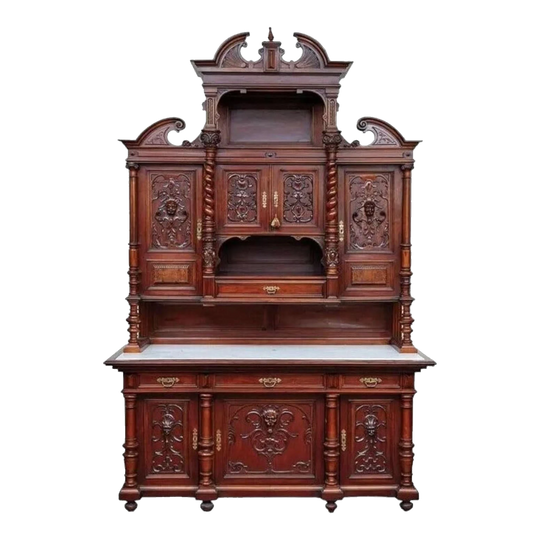 French 19th-Century Walnut Sideboard with Marble Inset Top, c.1870