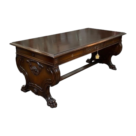 Early 20th-Century French Walnut Three-Drawer Writing Desk, c. 1910