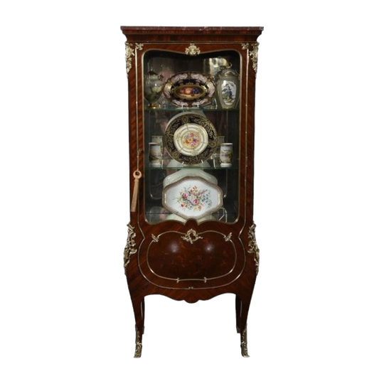 19th-Century French Kingwood Vitrine with Gilt Bronze Mounts and Marquetry Inlays, c.1870