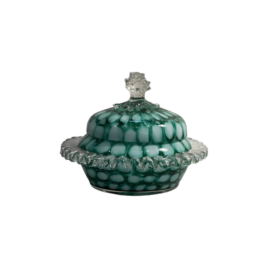 English Green Overlay Glass Powder Bowl, c.1910