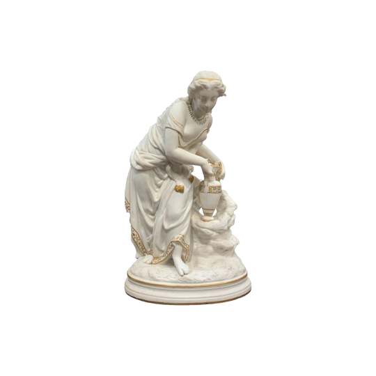 English 19th‑Century Parian Figure of a Maiden by the Well, c.1880, with Gilt Highlights