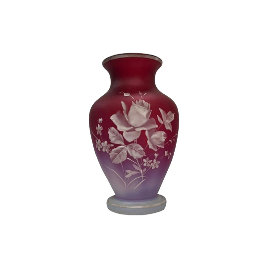 19th-Century Ruby Baluster-Shape Floral-Enamelled Vase, c.1880