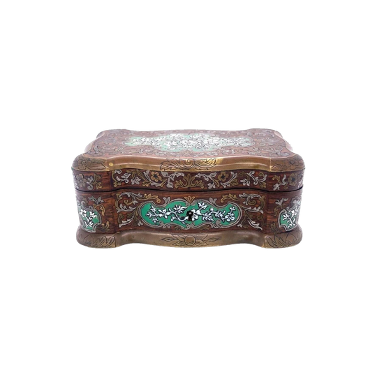 19th-Century Rosewood Jewellery Box with Metal and Enamel Inlays, c.1870