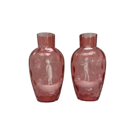 Pair of English Ruby Mary Gregory Vases, c.1880